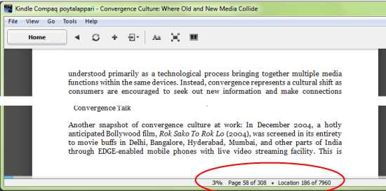 Amazon Kindle sovellus PC:llä, sivunumerot
