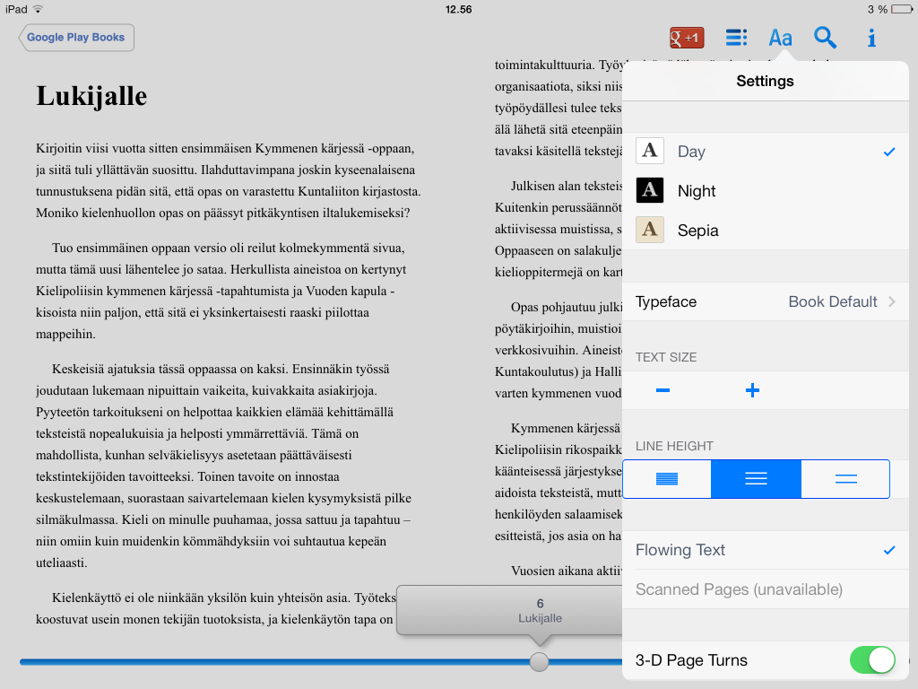 Google Play Books ekirjojen lukuohjelma