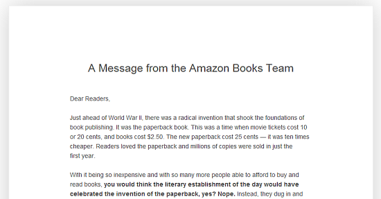 Amazon letter to readers vs Hachette