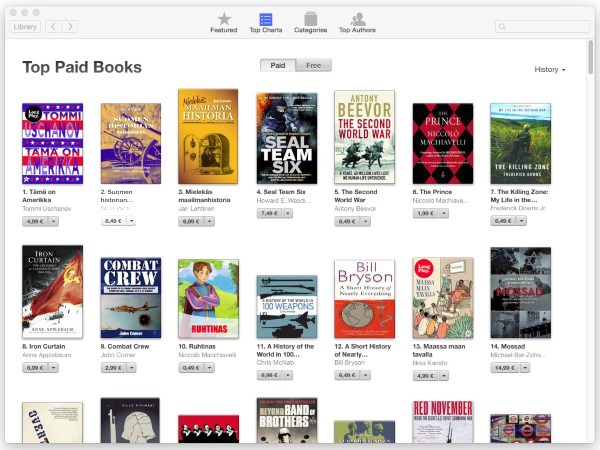 Apple iBooks, best seller list, tietokirjat