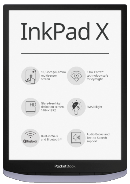 Pocketbook Inkpad X on 10 tuuman lukulaite e-kirjoille, sarjakuville ja äänikirjoille