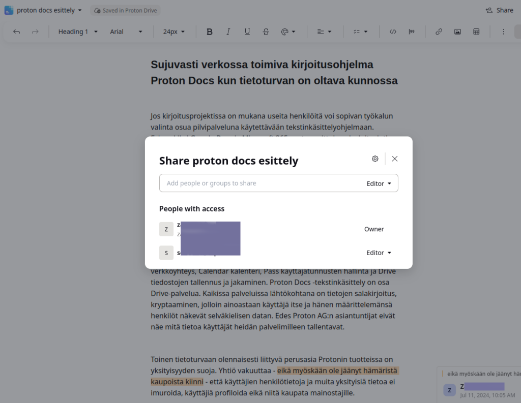 proton docs tekstinkäsittely pilvipalveluna